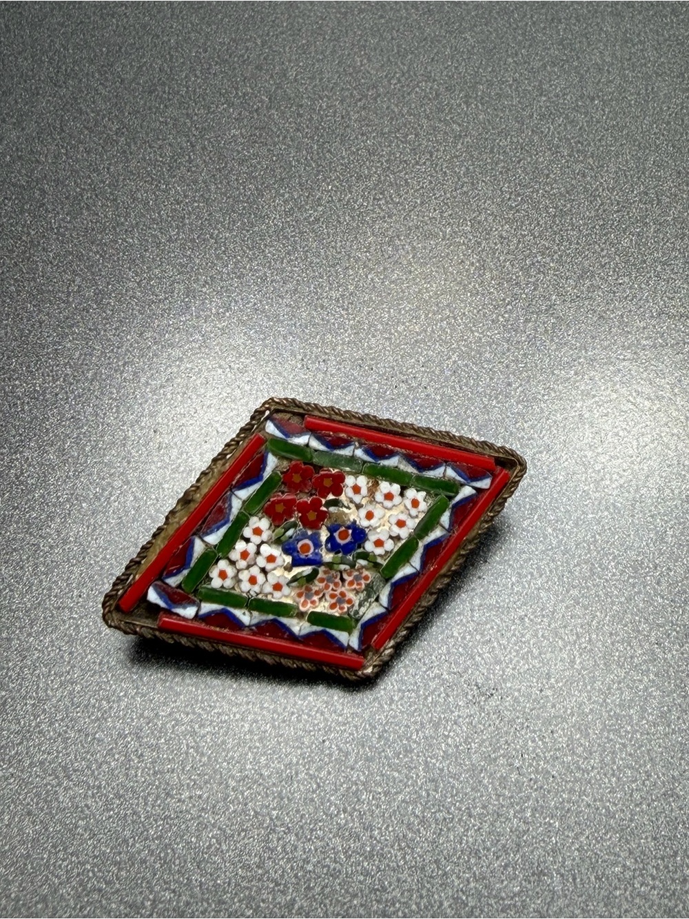 Vintage Floral Mosaic Brooch in Red, Green and Blue #mo164